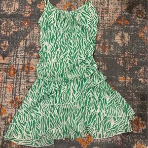 Diane Von Furstenberg Green and White Zebra-Print Dress with Ruffle Detail